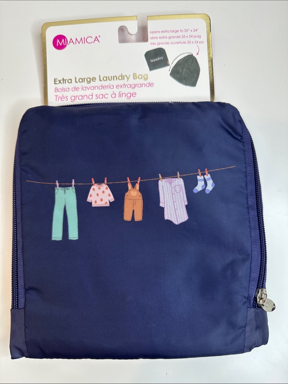 Miamica Navy Extra Large Laundry Bag — Foldable Travel Storage